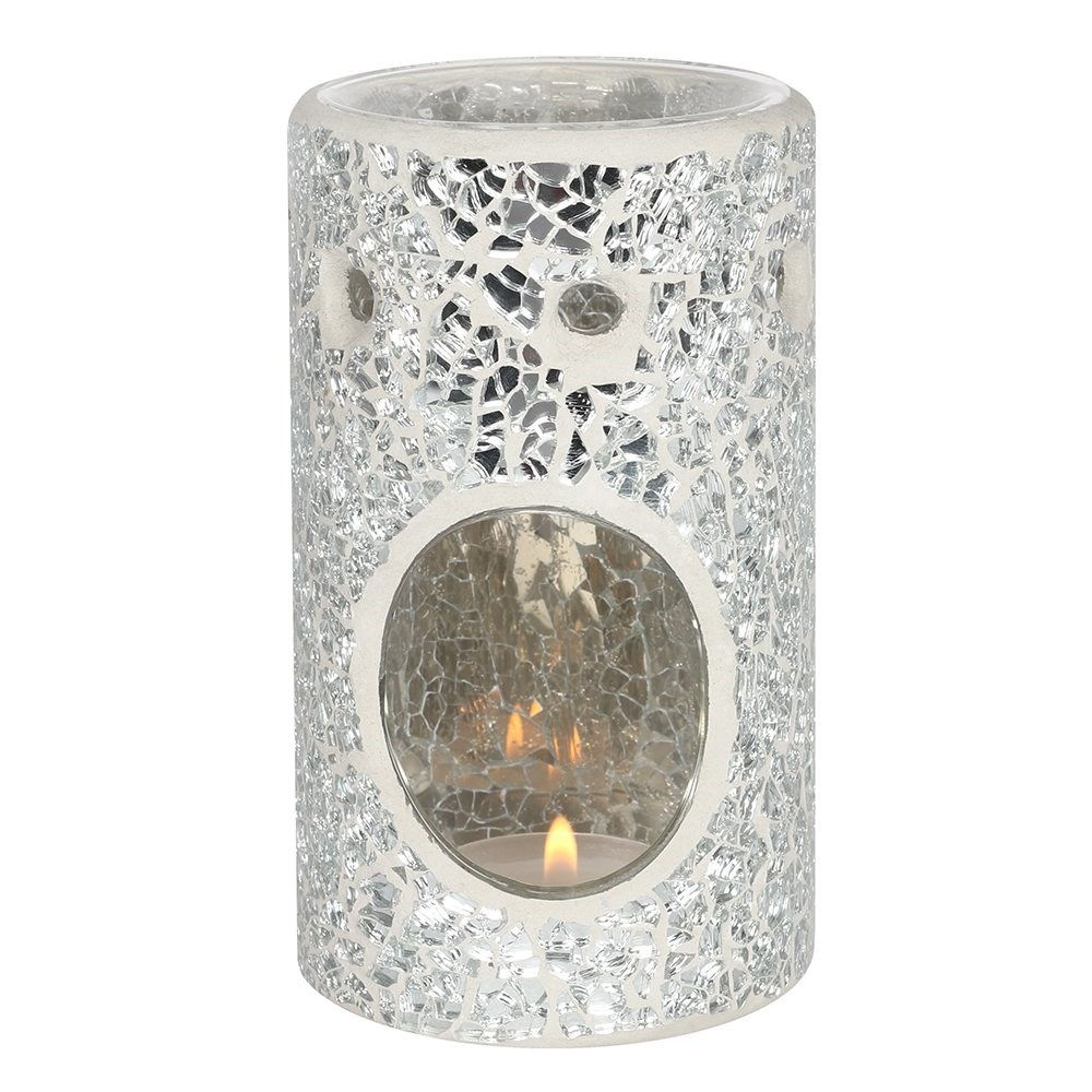 Silver Pillar Iridescent Crackle Oil Burner