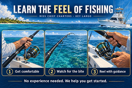 Three illustrated beginner fishing lessons: handling a rod, watching for a bite, and reeling with guidance.