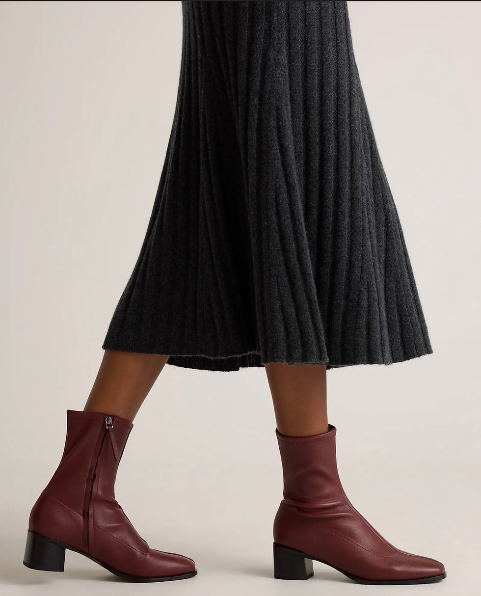 Thumbnail: SOLD — Quince Italian Leather Stretch Sock Bootie - Merlot