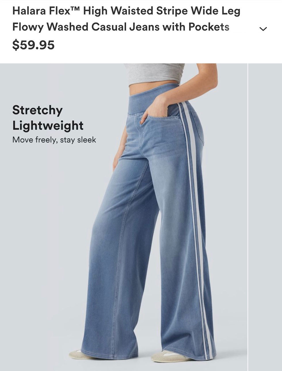 Thumbnail: Halara Flex High Waisted Stripe Wide Leg Flowy Casual Jeans With Pockets 