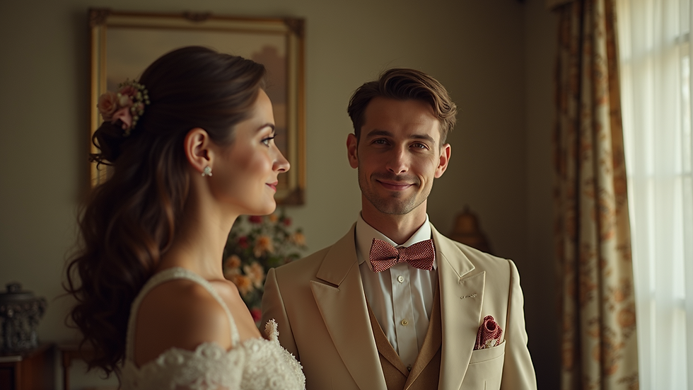 Eye-level view of a classic movie-themed couple costume