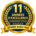 Badge Athens SmArt Stay célébrant 11 ans d'excellence dans l'accueil des voyageurs