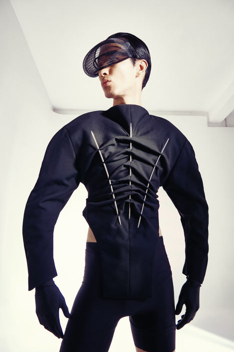 model wearing fashion dress in a photographic studio