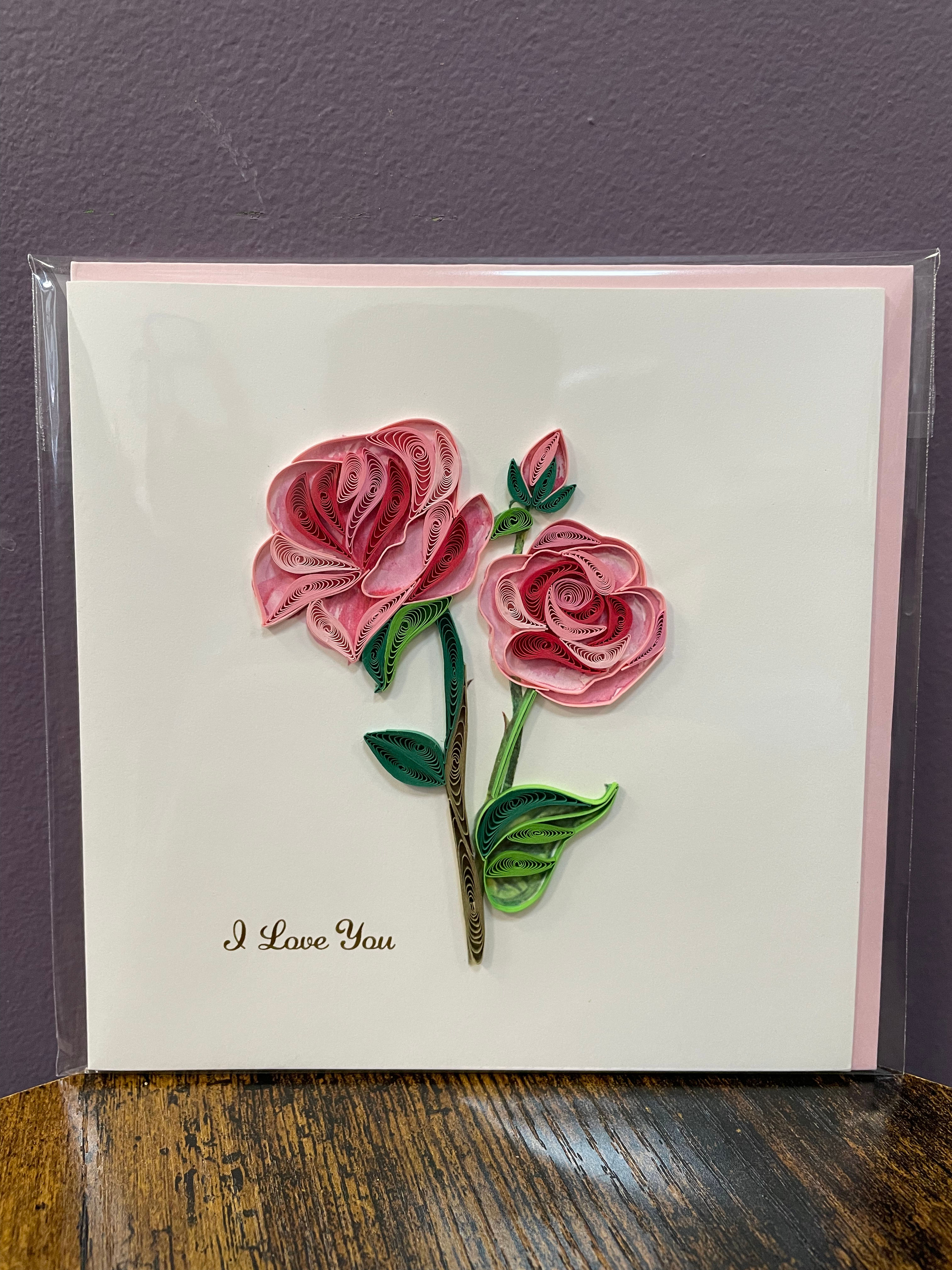 I Love You Pink Rose Quilling Card