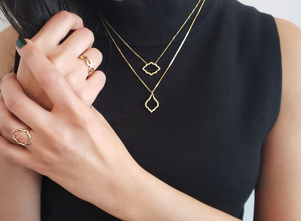 minimal persian design necklace and rings