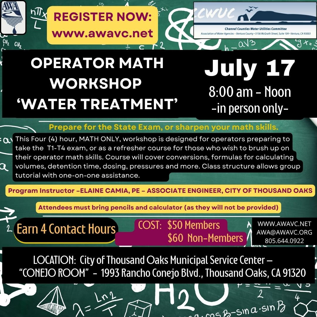 Awa Math Operator Math Workshop-Water Treatment | AWA Ventura County