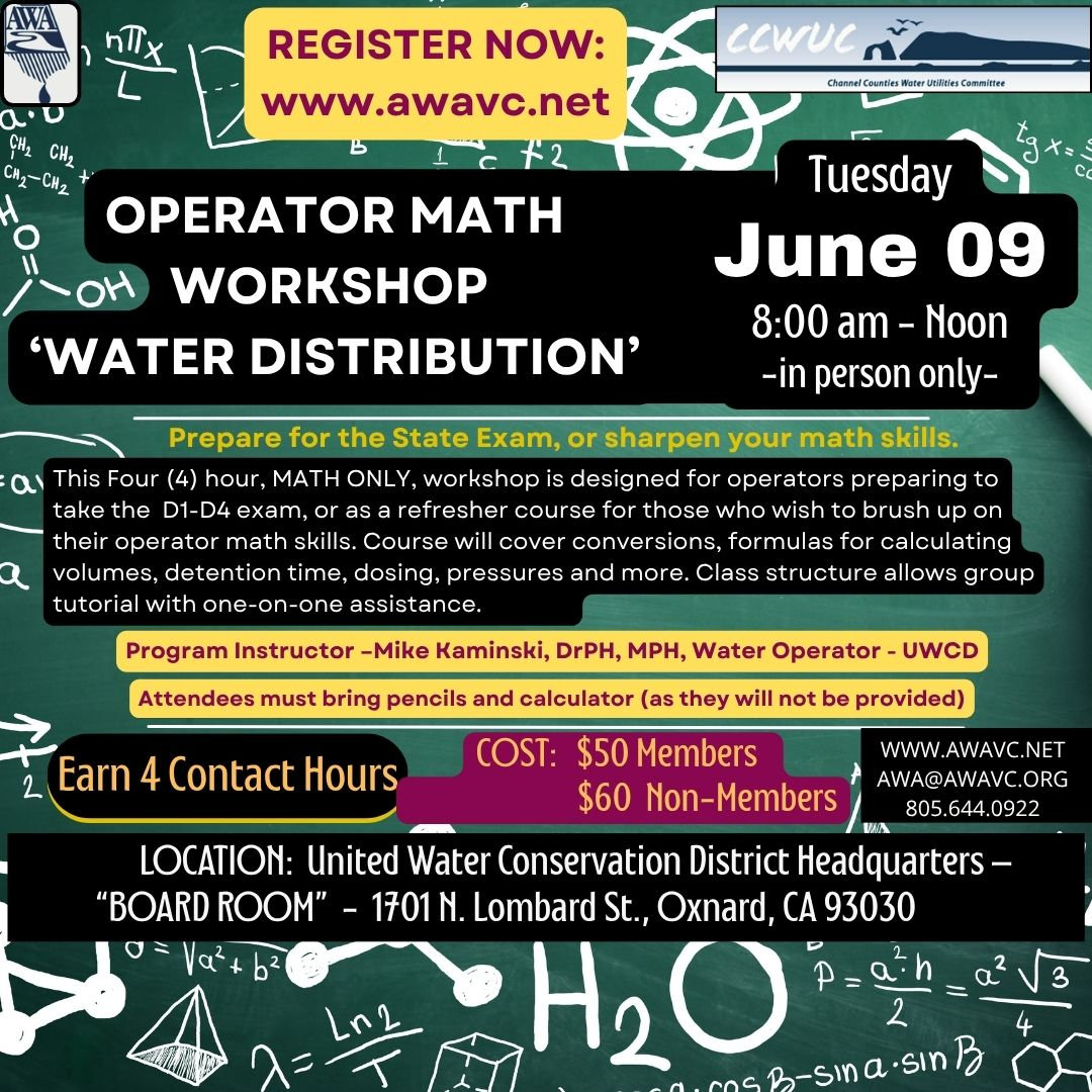Awa Math OPERATOR MATH WORKSHOP ‘WATER DISTRIBUTION’ | AWA Ventura County