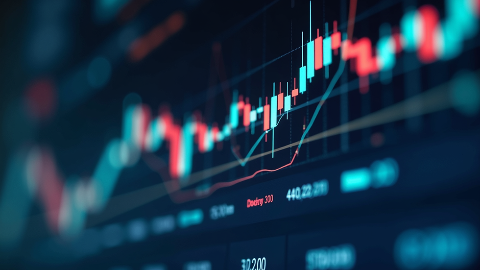 Eye-level view of a stock market chart showing upward trends