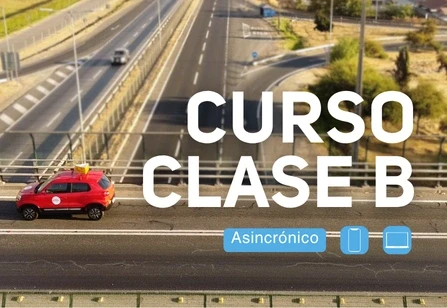 Imagen de portada del curso clase B para aprender a conducir vehículos. Vehículo rojo pasando sobre un paso sobre nivel.