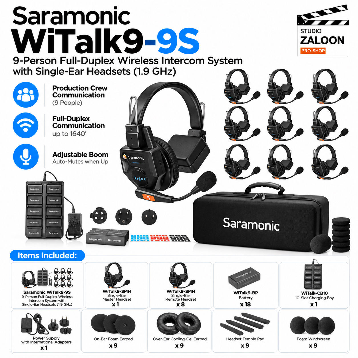 Saramonic WiTalk9-9S 9-Person Wireless Intercom System (1.9GHz)