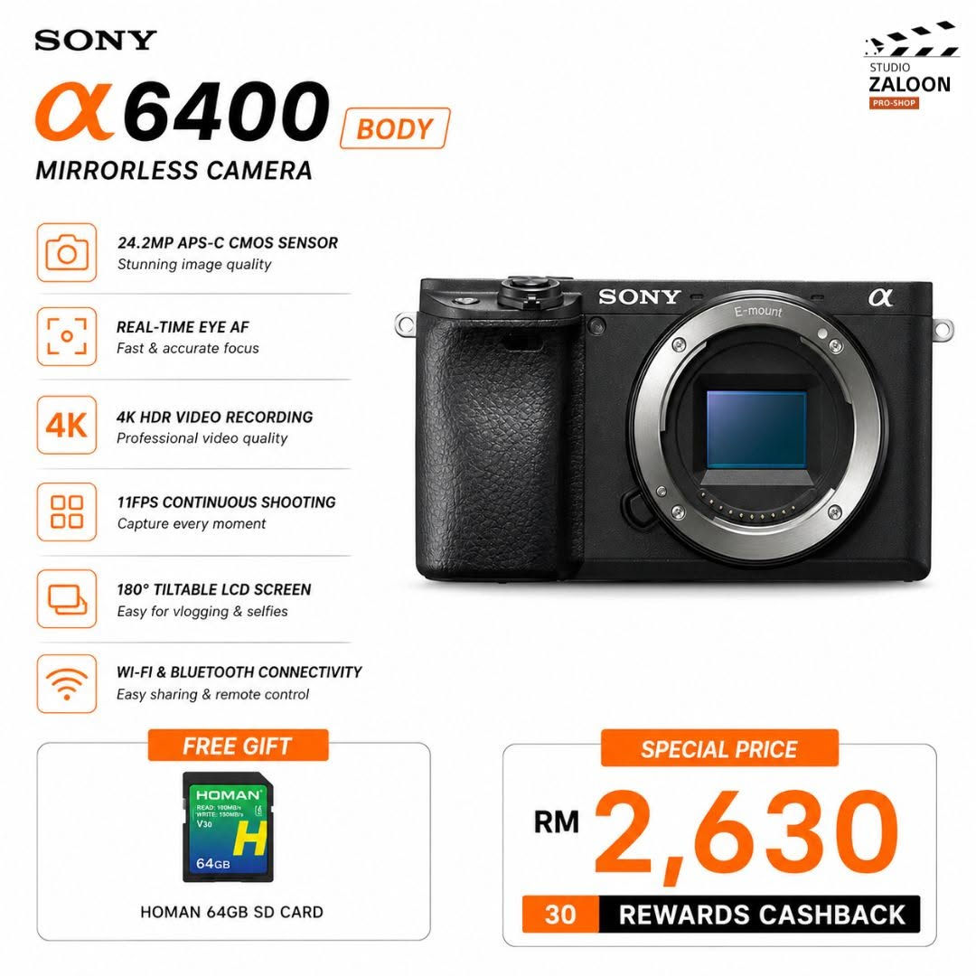 Sony a6400 Mirrorless Camera – Studio Zaloon Promotion (Better Deal Inside)