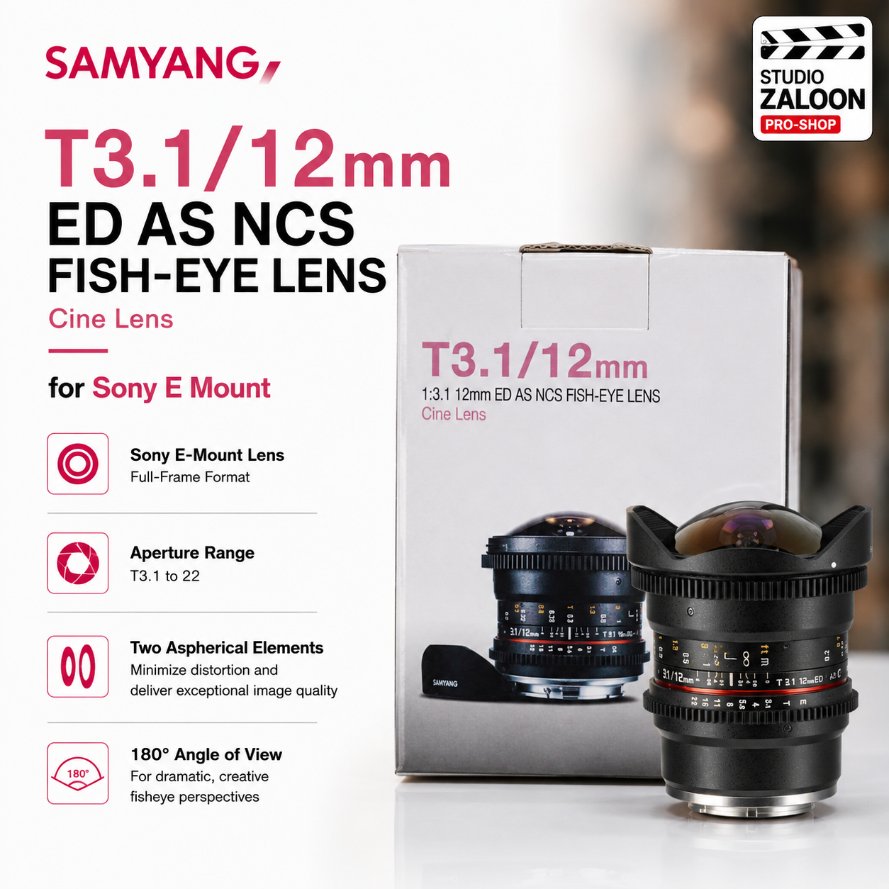 Samyang T3.1/12mm ED AS NCS FISH-EYE Lens (Sony E) 12mmT3.1