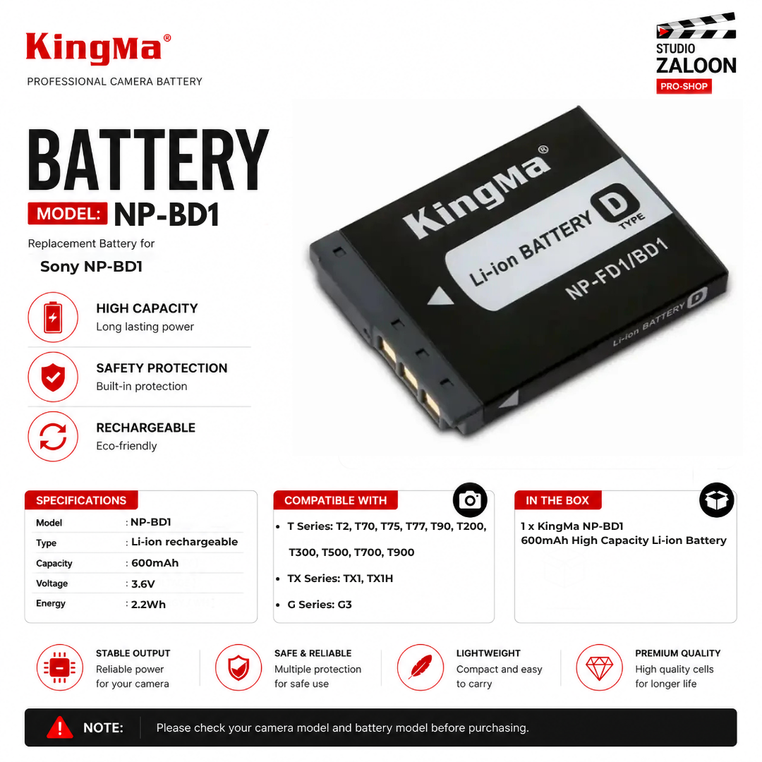 KingMa NP-BD1 600mAh Replacement Battery For Sony T2 T70 T77 T200 T300 T500 G3