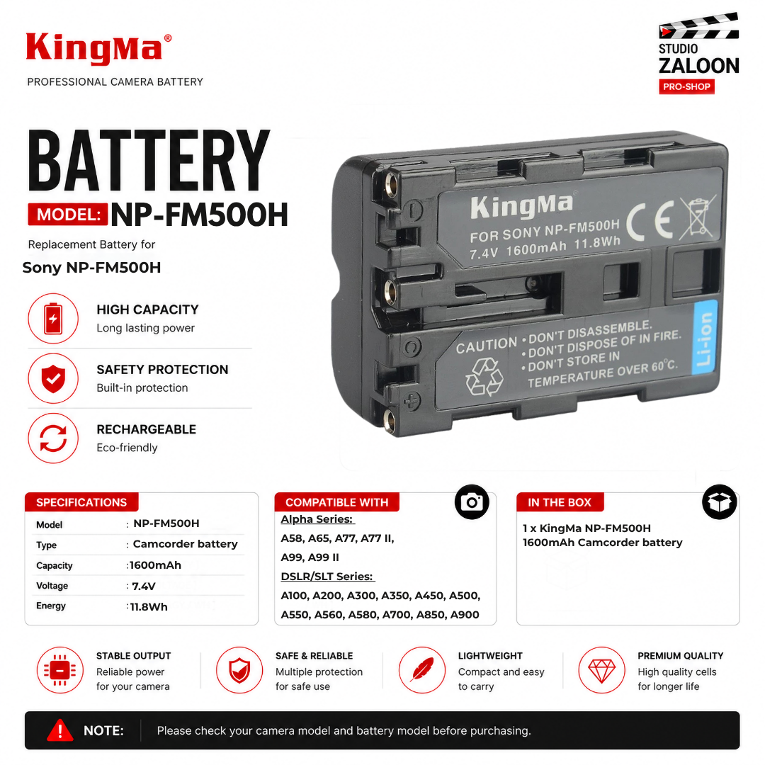 KingMa NP-FM500H 1600mAh DSLR Battery For Sony A58 A65 A77 A99 A700 A900 SLT