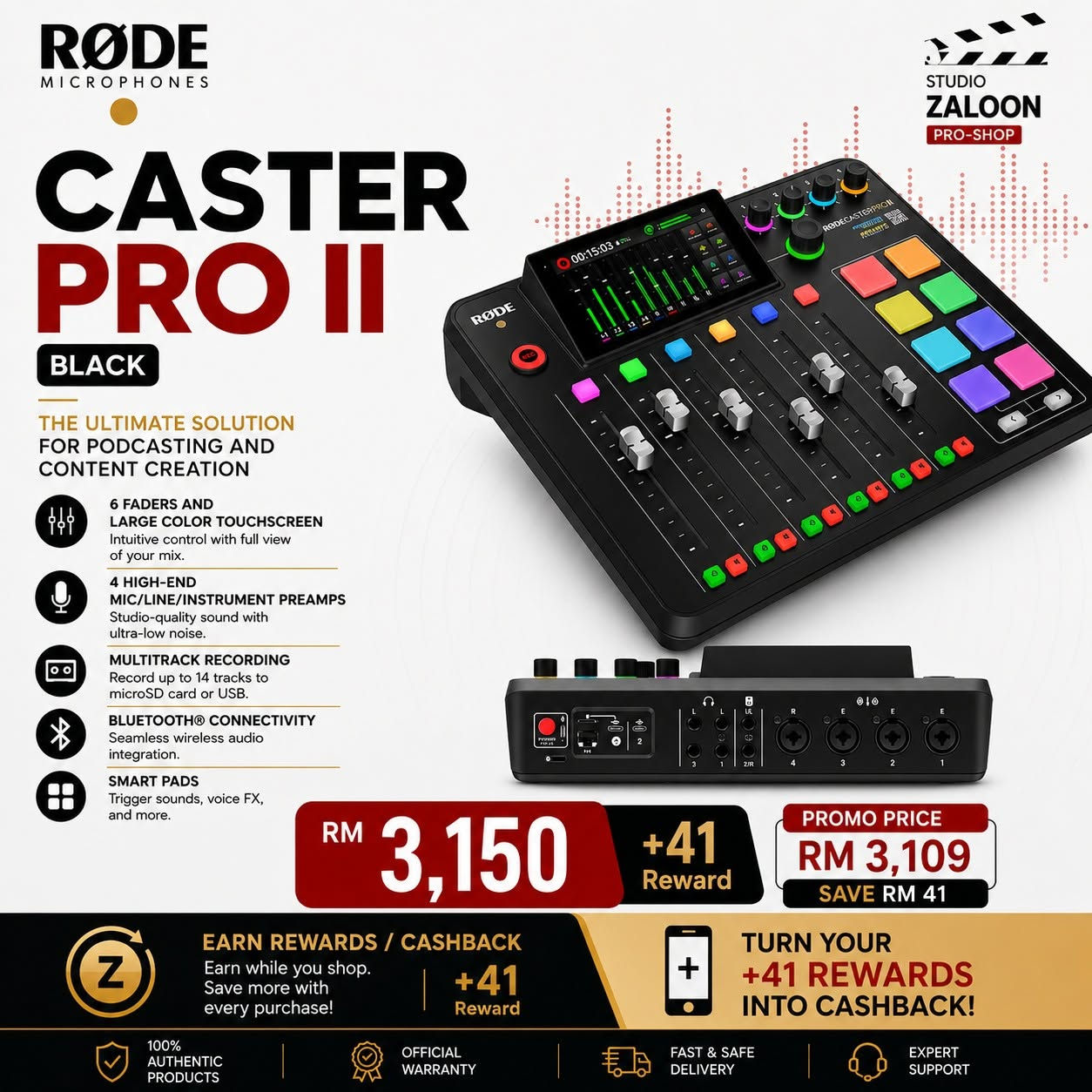 RODE Caster Pro II Integrated Audio Production Studio (Black & White)