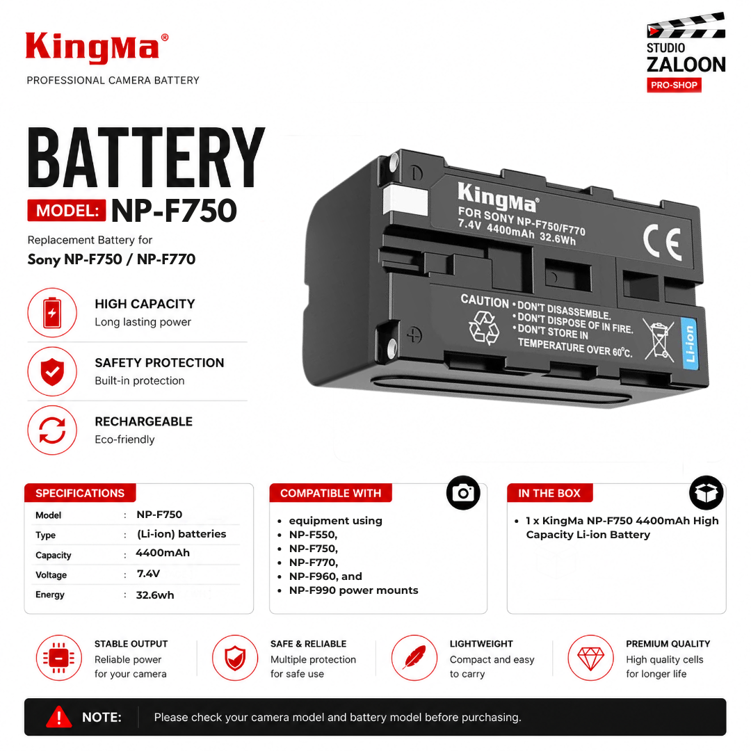 KingMa NP-F750 4400mAh Power Battery For Sony NP-F550/F770/F960/F990 Mounts