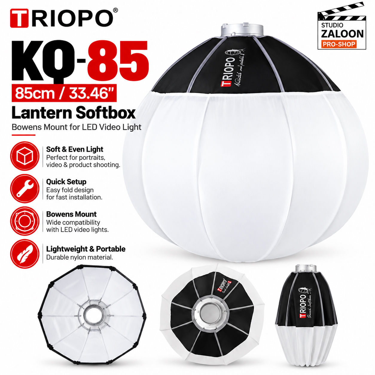 TRIOPO KQ85 85CM Lantern Softbox Light Modifier Bowens Mount For LED Video Light