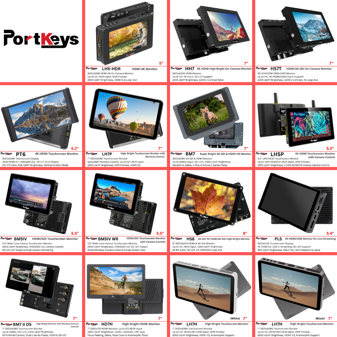 Portkeys 5–8″ On-Camera Monitors – High-Bright, Touchscreen & Wireless Options