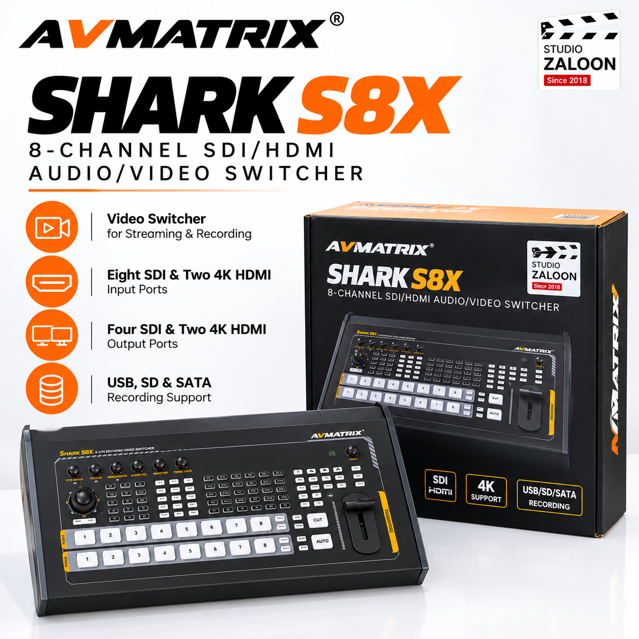 AVMATRIX SHARK S8X 8-Channel SDI/HDMI Audio/Video Switcher