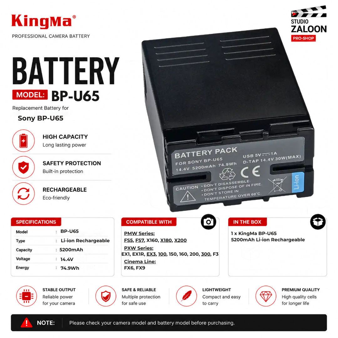 KingMa BP-U65 5200mAh 14.4V Professional Battery For Sony FX6 FX9 FS7 PMW Camera
