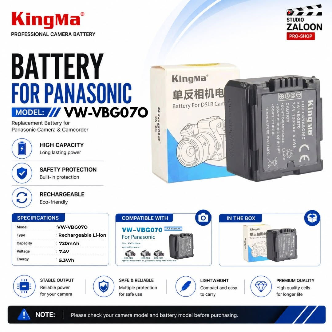 KingMa VW-VBG070 720mAh Battery For Panasonic DSLR Camera Lumix
