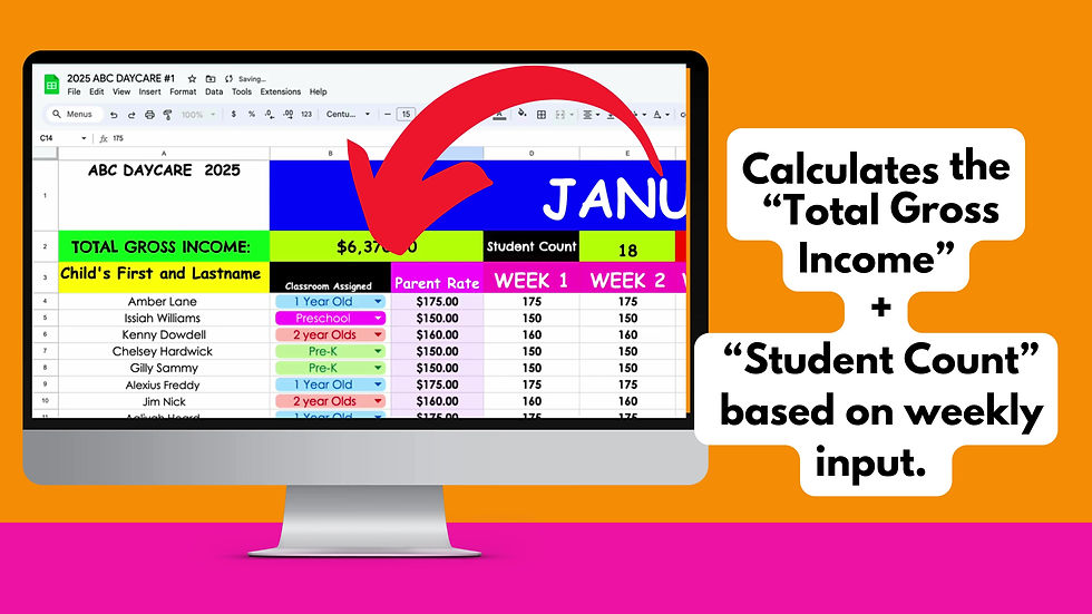 Thumbnail: Daycare Monthly Income Spreadsheet 2.0