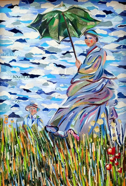 "Reinterpretación artística: Mujer son sombrilla"