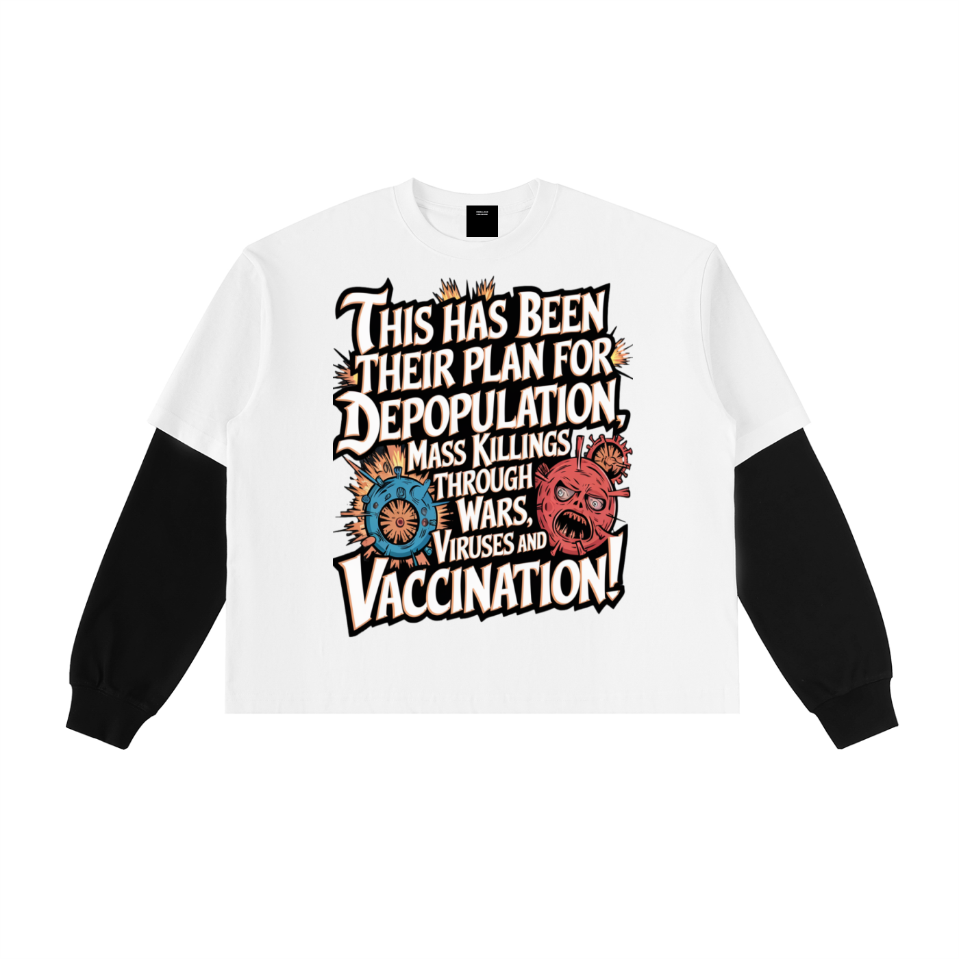 Layered Contrast Sleeve Cotton T-Shirt-This Has Been Their Plan For Depopulation