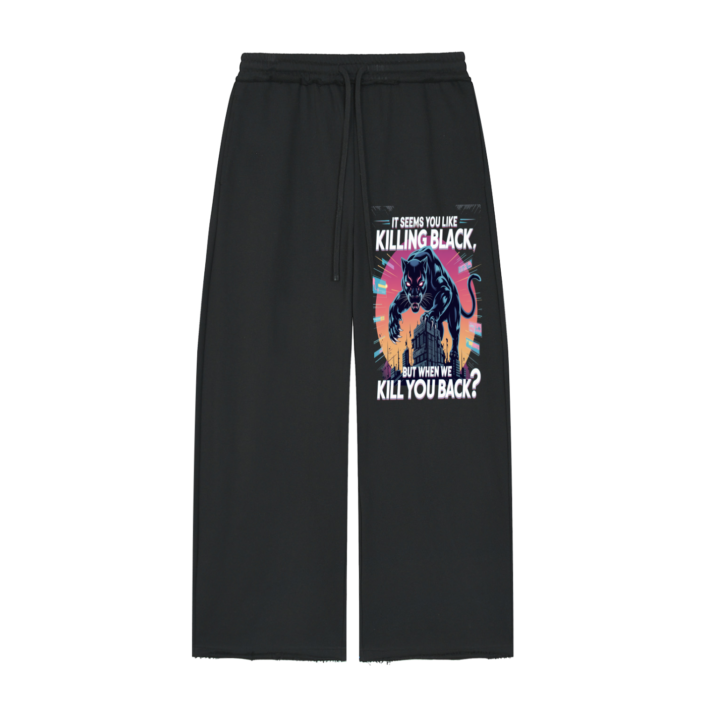 Women’s Wide Leg Raw Edge Sweatpants-It Seems You Like Killing Black...