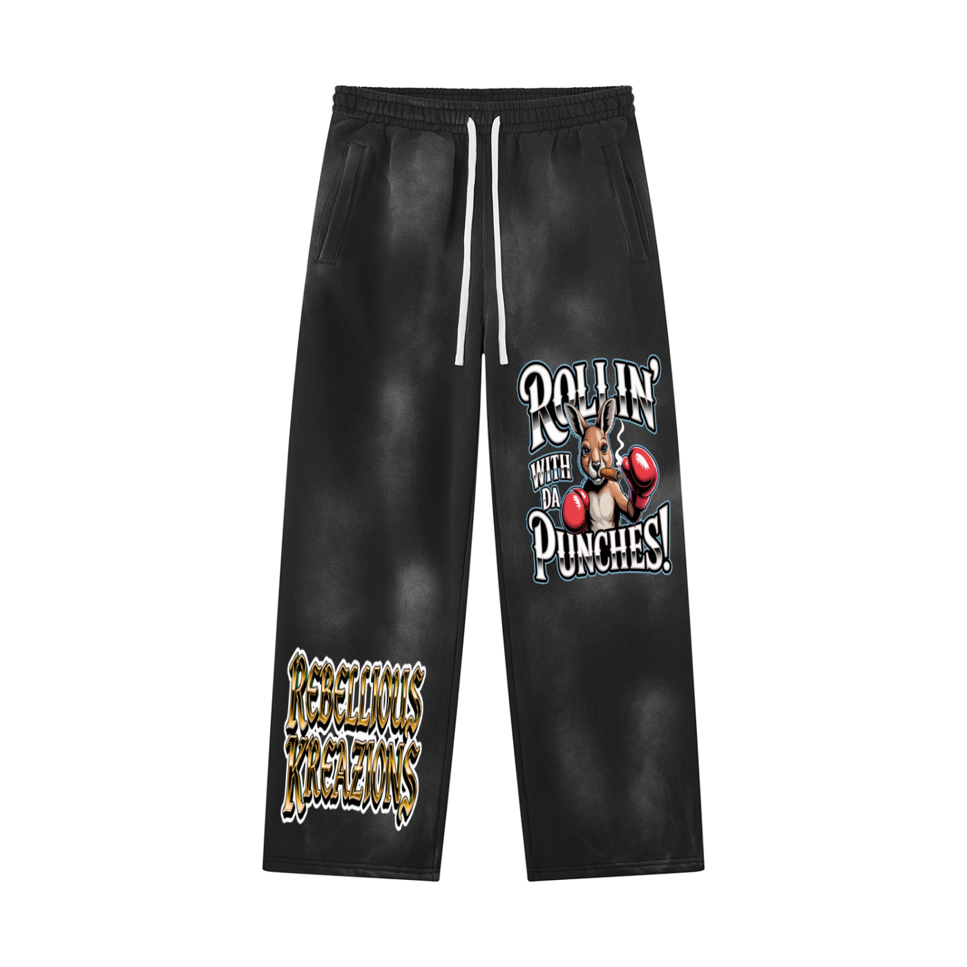 Sunfade Wide Leg Fleece Sweatpants-Rollin' With Da Punches!
