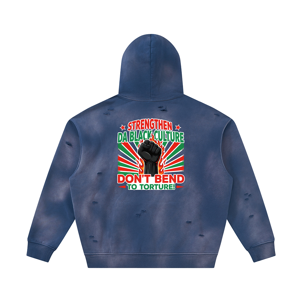 Thumbnail: Sunfade Frayed Fleece Hoodie-Strengthen Da Black Culture Don't Bend To...