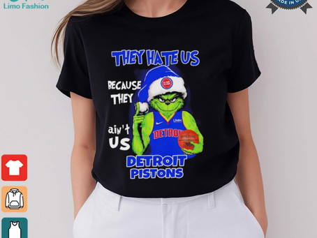 Grinch Santa hat middle finger they hate us because they ain’t us Detroit Pistons shirt