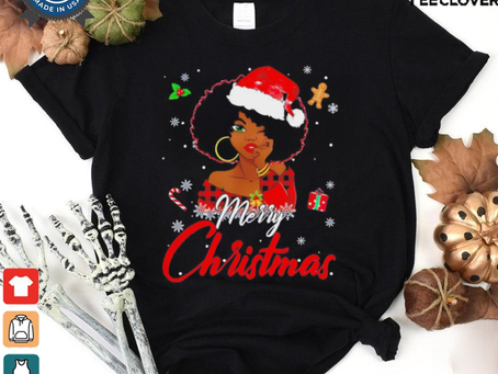 Black African American Melanin Christmas santa hat shirt