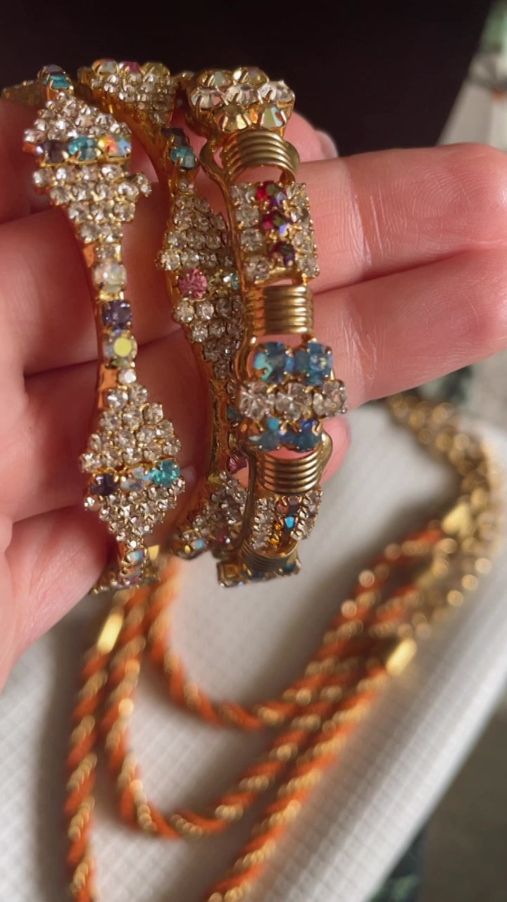 Thumbnail: Multicoloured Rhinestone encrusted bangles