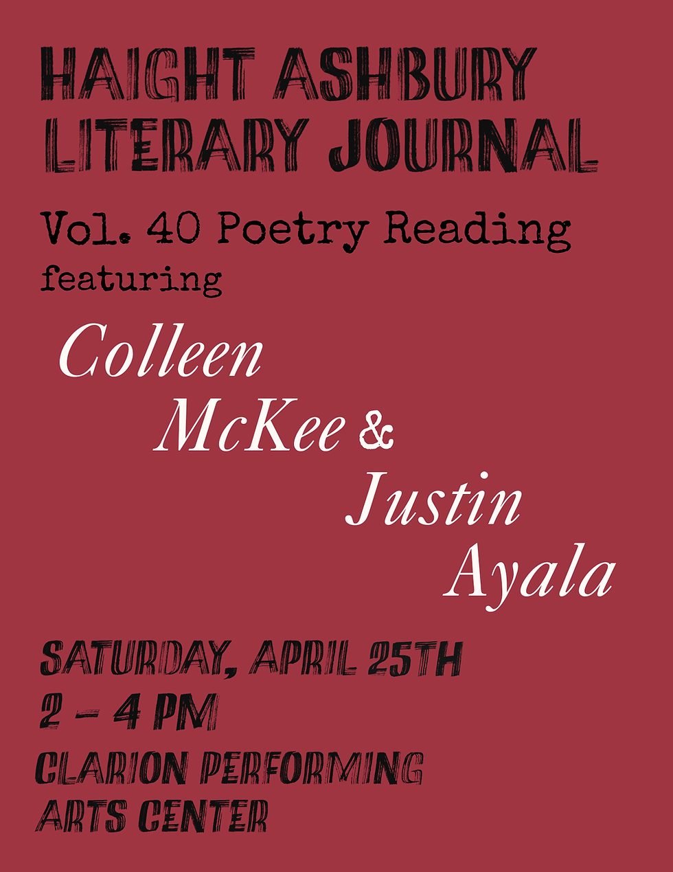 Haight Ashbury Literary Journal Volume 40 Poetry Reading