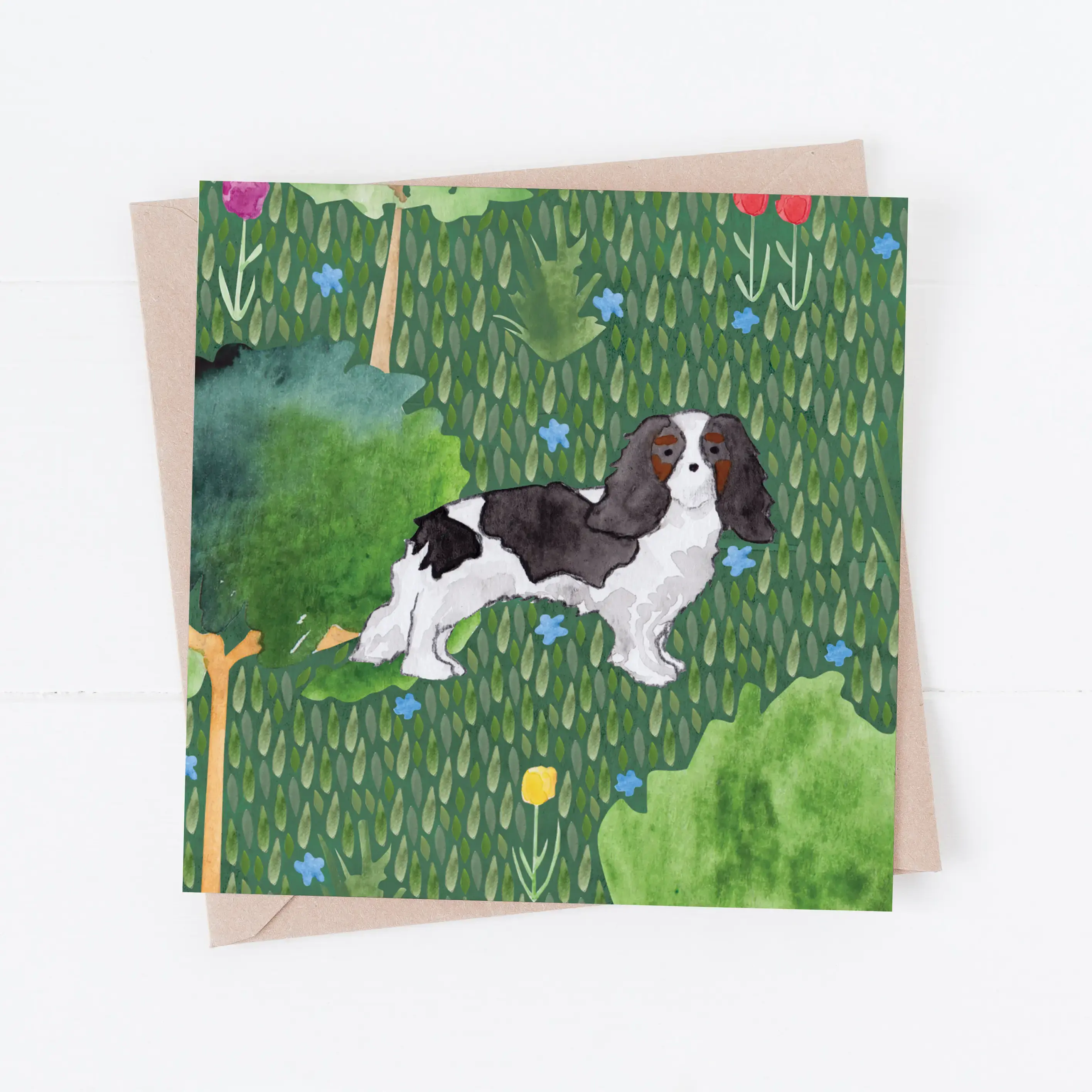 Samantha Hall Designs - King Charles Cavalier Spaniel Blank Greetings Card