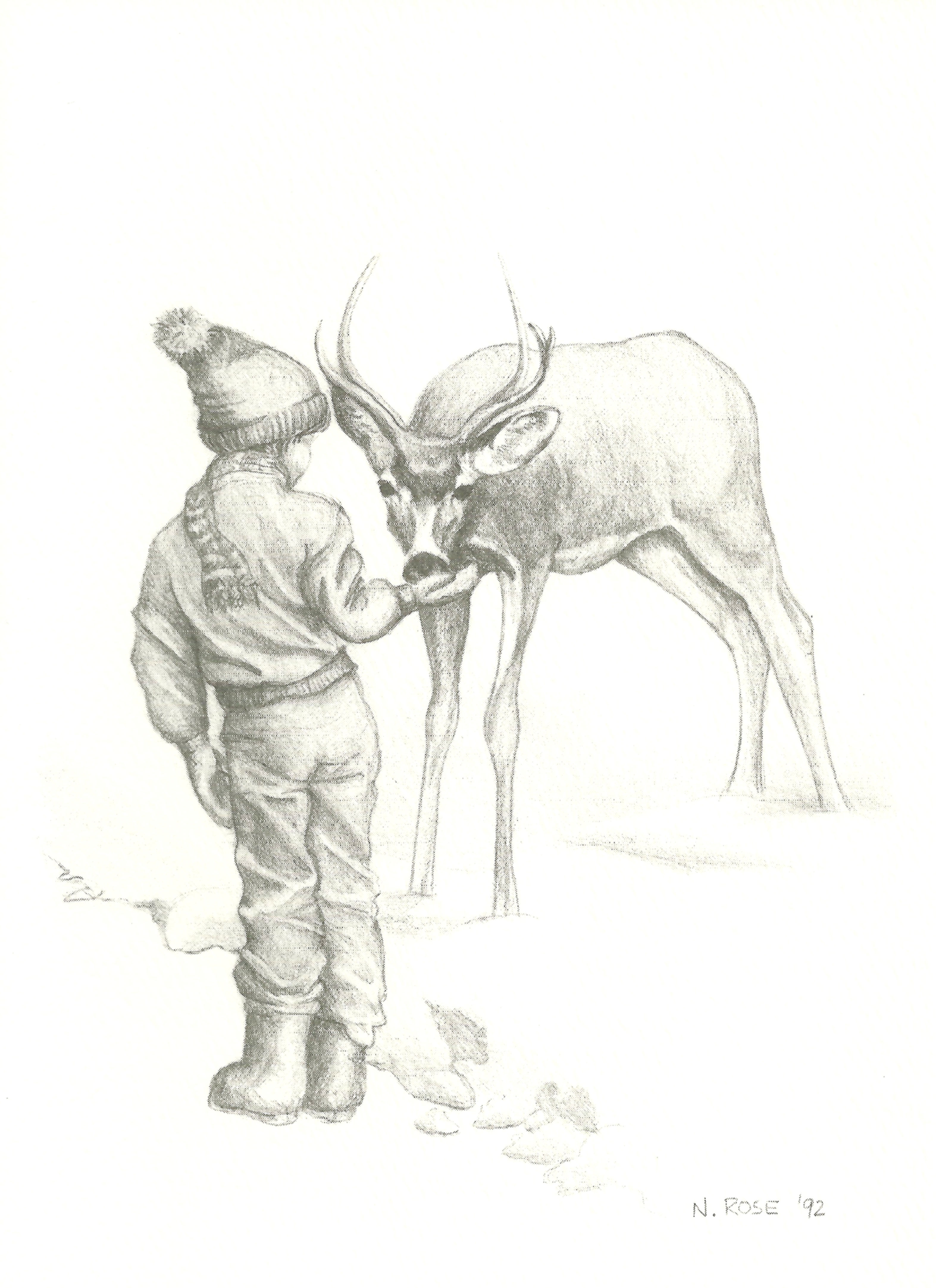 "Boy and Deer" 10 folded cards, 4.5" x 6.25"