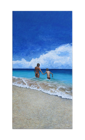 Acrylic painting on canvas self portrait in the ocean of Nusa Penida