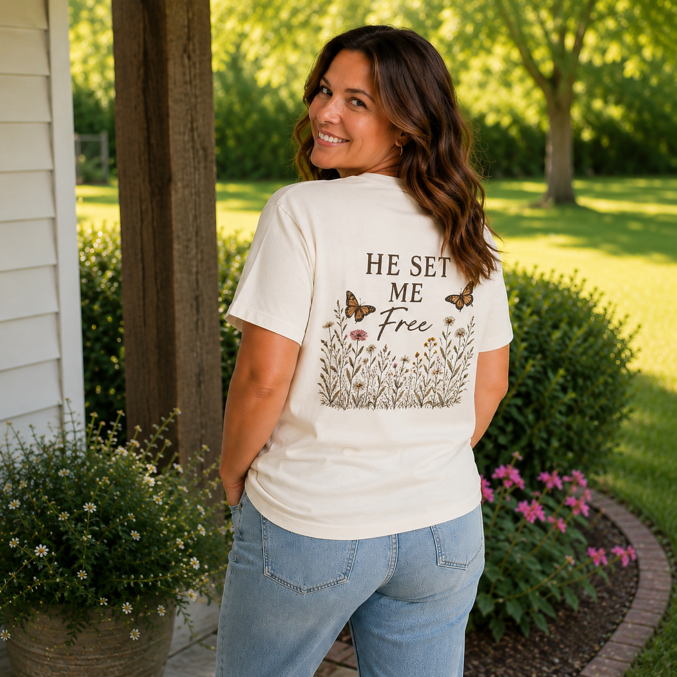 Thumbnail: Comfort Colors:He Set Me Free floral butterfly tee 