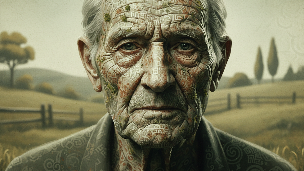 Close-up view of a digital artwork blending human brushstrokes with AI-generated patterns