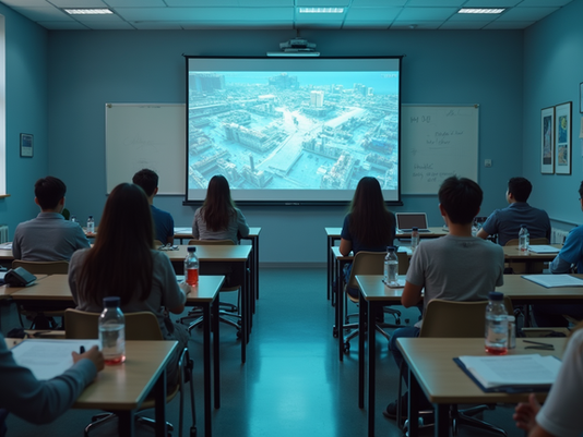 a Classroom of Students watching video