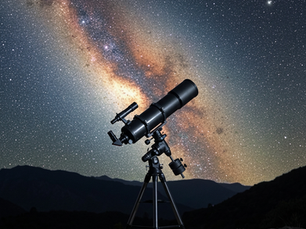 Telescope under a starry sky created with generative AI.
