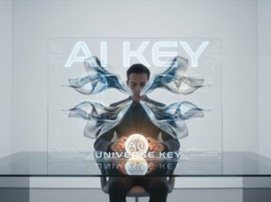 Man using ai art techniques with a digital AI KEY interface