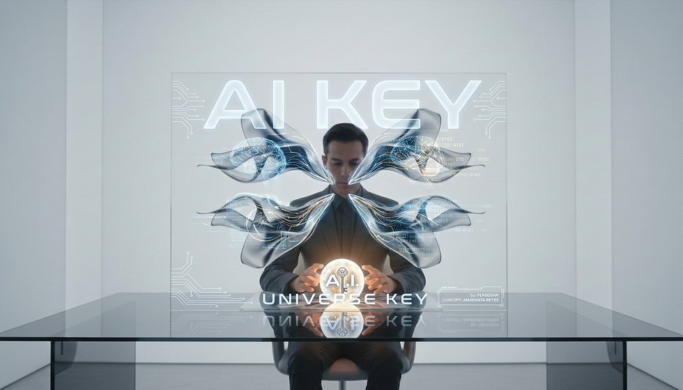 Man using ai art techniques with a digital AI KEY interface