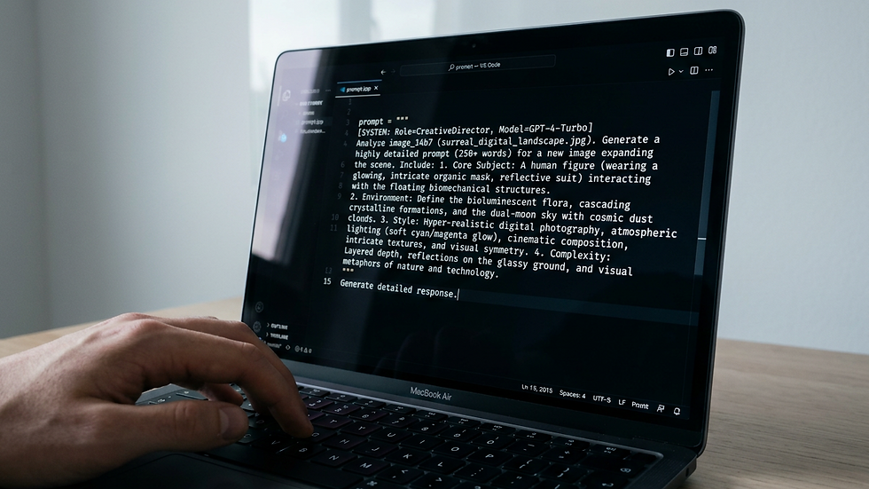 Close-up of a computer screen showing a complex AI prompt being typed