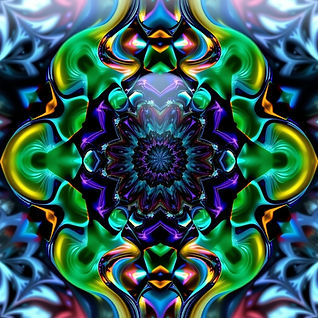 Vibrant symmetrical digital art with kaleidoscopic patterns.