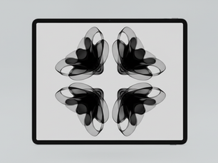 Eye-level view of a digital tablet displaying AI-generated abstract art
