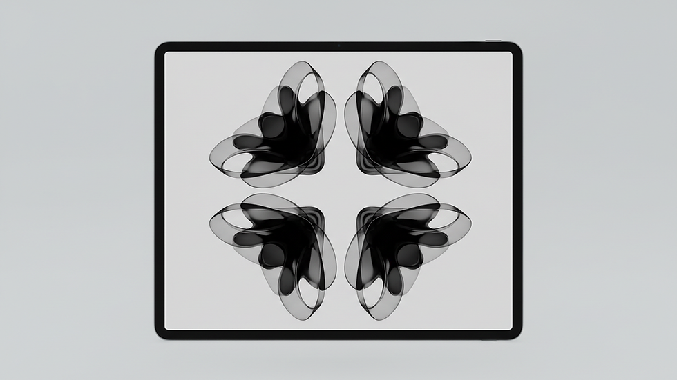 Eye-level view of a digital tablet displaying AI-generated abstract art