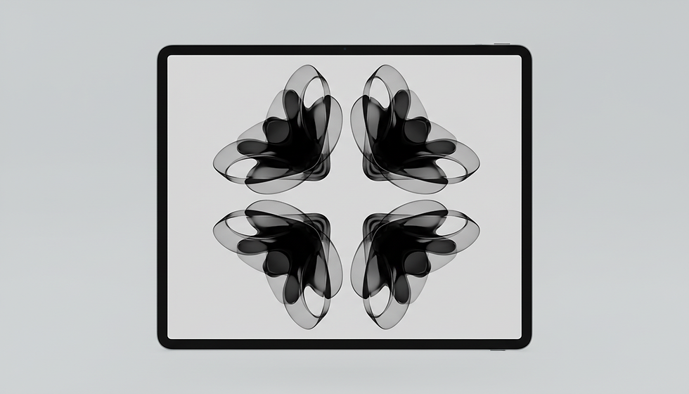 Eye-level view of a digital tablet displaying AI-generated abstract art