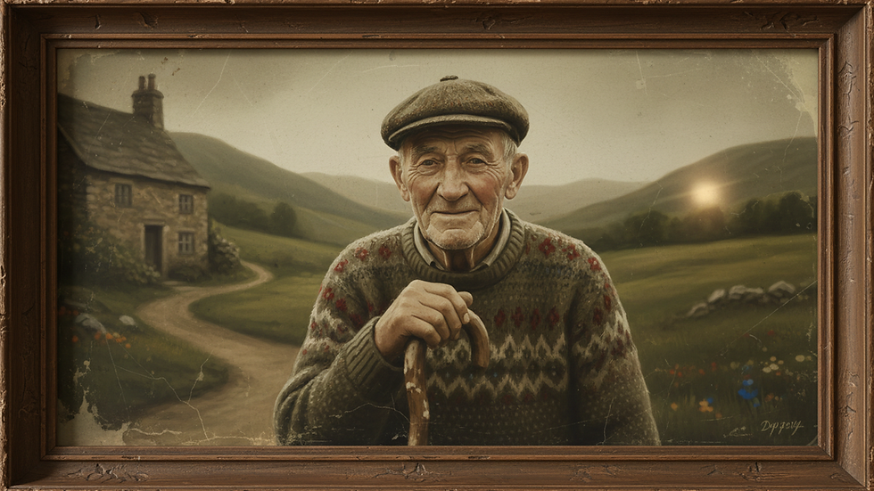 Close-up view of a framed AI-generated digital painting with vibrant colours